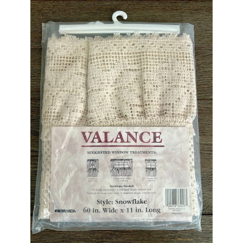 Vintage Lace Kitchen Curtain 3 Piece Set Snowflake Natural Ivory Grandmacore NOS